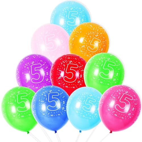 NUZBCPETR Luftballons for 4. Geburtstag, 10 Stück, 12 Zoll große Latex-Geburtstagsballons mit verschiedenen bunten Zahlen(Number 5) von NUZBCPETR