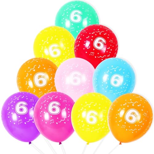 NUZBCPETR Luftballons for 4. Geburtstag, 10 Stück, 12 Zoll große Latex-Geburtstagsballons mit verschiedenen bunten Zahlen(Number 6) von NUZBCPETR