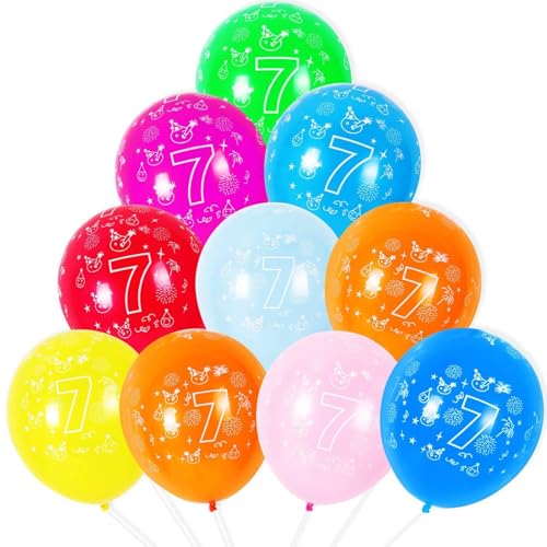 NUZBCPETR Luftballons for 4. Geburtstag, 10 Stück, 12 Zoll große Latex-Geburtstagsballons mit verschiedenen bunten Zahlen(Number 7) von NUZBCPETR