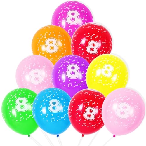 NUZBCPETR Luftballons for 4. Geburtstag, 10 Stück, 12 Zoll große Latex-Geburtstagsballons mit verschiedenen bunten Zahlen(Number 8) von NUZBCPETR