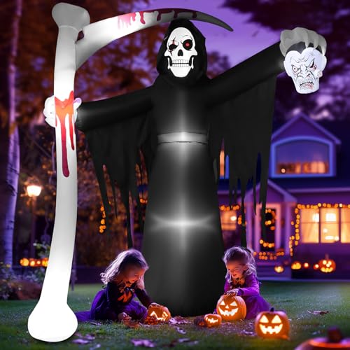 NUZEKY Halloween Aufblasbar Outdoor Deko 9FT/274CM: Groß Halloween Aufblasbare mit LED Licht - XXL Halloween Sensenmann Gespenster Aufblasbarer Dekoration für Horrorpartys Garten Rasen Außen Dach von NUZEKY