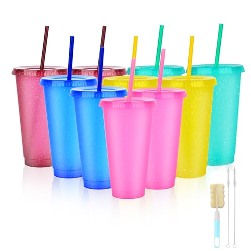 Trinkbecher mit Deckel und Strohhalm: 10 Stück Becher mit Deckel und Strohhalm 710ml- Kunststoffbecher für kinder Erwachsene Party-Becher Trink-Becher Party-Geschirr Camping-Geschirr von NUZEKY