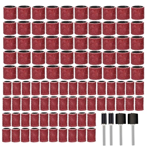 104-teiliges Schleifband mit Körnung 80 und Dorn-Schleiftrommel für Metallpolitur, Schleifwerkzeug, Schleifpapier, Rotationswerkzeug, rot, 104 Stück von NUZIXINXW