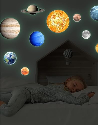 Nuvance 10 Leuchtende Planeten Wandsticker - Sonnensystem Wandtattoo für Kinderzimmer und Wohnzimmer Dekoration - Leuchtsticker - Fluoreszierend Wandaufkleber für Kinderzimmer Dekorative Aufkleber von NV Nuvance