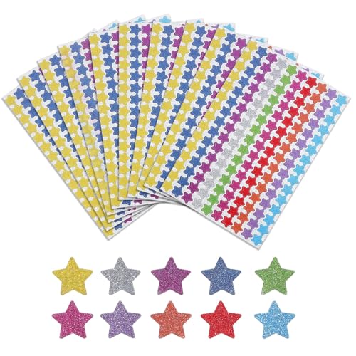 NVGVUP 1500 Stück 10 Farben Sterne Aufkleber, Belohnungssticker für Kinder, Bunte Glitzer Sticker, Selbstklebende Star Sticker für Lehrer, Studenten, Scrapbooking, DIY-Handwerk (1.3 cm Durchmesser) von NVGVUP