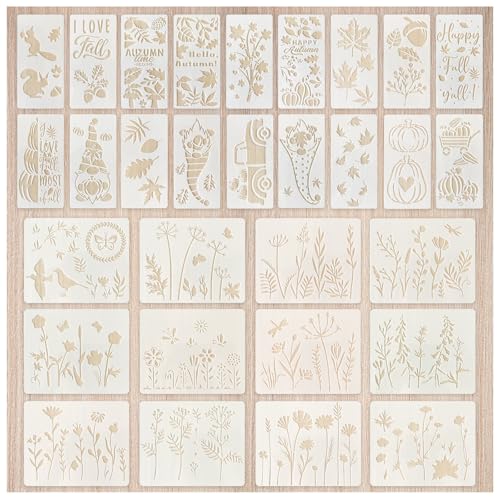 NVGVUP 30 Stück Schablonen Textilgestaltung, Schablonen Malen Herbst, Airbrush Schablonen Wandgestaltung, Malschablonen Kinder Waschbar, Flower Stencils for Painting für DIY Basteln(weiß) Reusable von NVGVUP