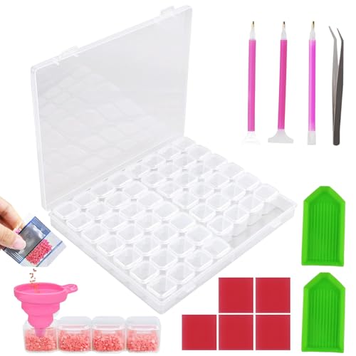 NVGVUP Diamond Painting Aufbewahrungsbox, 56 Fächer Kunststoff Diamant Stickerei Box, Transparent Diamond Painting Box mit Stift und Trichter, für DIY-Handwerk von NVGVUP