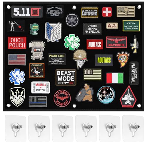 NVGVUP Kletttafel Patches Klett, 58 x 45 cm Wand Klettfläche, Taktische Patch Display Tafel Mit Ösen, Taktische Militär Klett Patch Board Faltbar, mit 6 Klebehaken Schrauben von NVGVUP