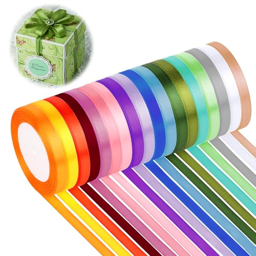 Geschenkband 18 Farben, 10mm x 22m Satinband, Schleifenband,Verpackungsband Stoffband, Geschenkband Bänder zum Basteln, Geschenkbänder für Geschenk Verpackung Hochzeitsdekoration von NVIYAM