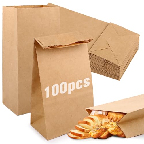 NVIYAM 100 Stück Papiertüten Klein, 9x18x5.5 cm Geschenktüten, Braun Brottüten, Kraftpapiertüten, Süßigkeiten Tüten, Samentütchen, DIY Mitgebsel Tüten für Hochzeit Geburtstag von NVIYAM