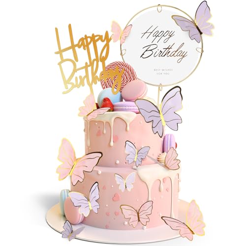 NVIYAM 22 Stück Schmetterlinge Kuchen Deko, Schmetterlinge Tortendeko Geburtstag Mädchen, Schmetterlinge Kuchen Deko Torte, Cupcake Topper für Geburtstagsfeiern Hochzeit Babyparty Jubiläum von NVIYAM