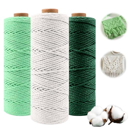 NVIYAM Premium Makramee Garn 3er Set - 2mm x 100M - 100% Natürliche Baumwollgarn, Natur Baumwoll Bastelschnur für Basteln, DIY Handwerk, Weihnachten, Weben Dekoration und Hängepflanzen von NVIYAM