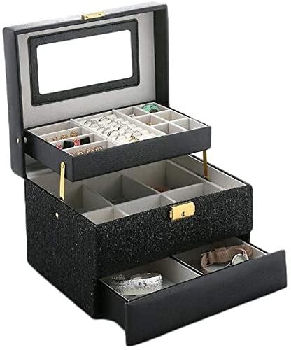 2-lagige Schmuckschatulle, Metallschnalle mit großem Spiegel-Finish, Flanell-Aufbewahrungsbox, zweifarbiges Design, Schmuck-Organizer (Farbe: einfarbig) von NVJFDIOHUW8EHRPO