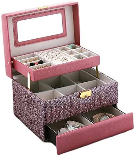 2-lagige Schmuckschatulle, Metallschnalle mit großem Spiegel-Finish, Flanell-Aufbewahrungsbox, zweifarbiges Design, Schmuck-Organizer (Farbe: einfarbig) von NVJFDIOHUW8EHRPO