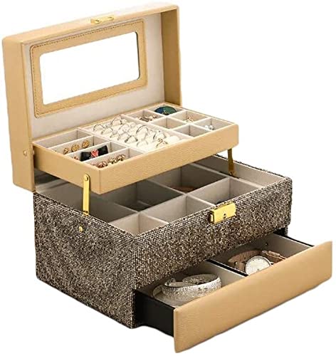 2-lagige Schmuckschatulle, Metallschnalle mit großem Spiegel-Finish, Flanell-Aufbewahrungsbox, zweifarbiges Design, Schmuck-Organizer (Farbe: einfarbig) von NVJFDIOHUW8EHRPO