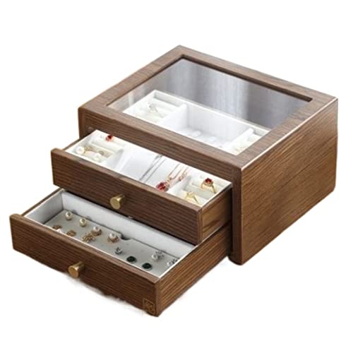 Holz-Schmuckschatulle für Damen und Mädchen, 2-in-1, riesiger Schmuckkoffer, Schmuck-Aufbewahrungsbox, Schmuck-Organizer (Größe: einfarbig) von NVJFDIOHUW8EHRPO