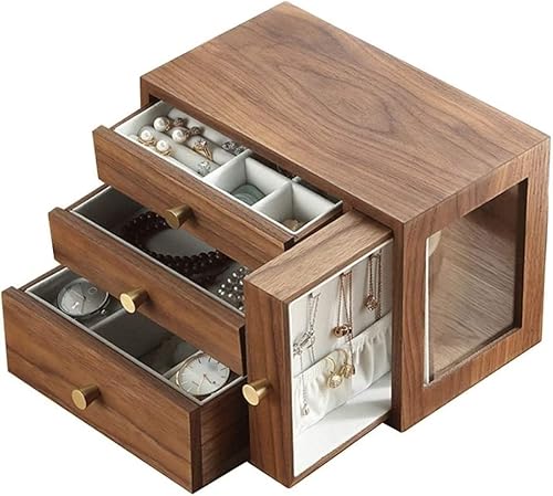 Holz-Schmuckschatulle für Damen und Mädchen, 2-in-1, riesiger Schmuckkoffer, Schmuck-Aufbewahrungsbox, Schmuck-Organizer (Größe: einfarbig) von NVJFDIOHUW8EHRPO