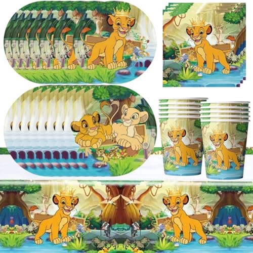 51PCS Lion Geburtstag Party Set, Lion Partygeschirr Set Kindergeburtstag Geburtstag Party Supplies Set Teller, Becher, Servietten,Tischdecke Für Kinder Deko Partyzubehör(10 Gäste) von NVKRLFYD