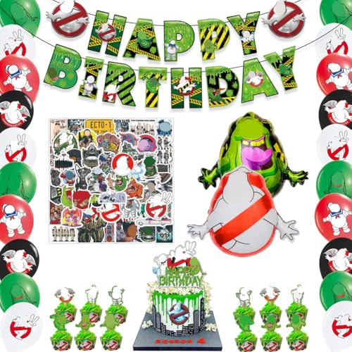 86 Stück Geister Geburtstag Deko Filmspiel Ballon Aufkleber Set, Animation Vinyl Stickers Action Movie Latex Luftballons Birthday Banner Torte Dekoration Foil Luftballon für Kinder Geburtstagsfeier von NVKRLFYD