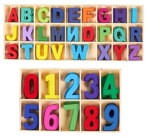 NVKRLFYD 216 Stück Bunte Holzbuchstaben und Zahlen Holz Nummern 0-9 Holz Großbuchstaben A-Z Handgemachtes DIY Heimdekoration Frühkindliche Bildung Kindergeschenk Spielzeug Jungen Mädchen von NVKRLFYD