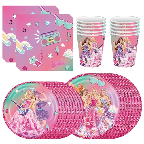 NVKRLFYD Rosa Prinzessin Partygeschirr 50PCS Prinzessin Geburtstag Party Supplies Dekorations Set, Geschirr Kit Dessert Teller Servietten Tassen, Kindergeburtstag Tischdeko von NVKRLFYD