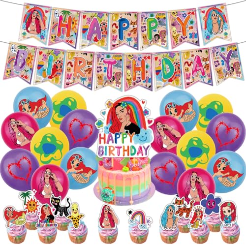 NVKRLFYD Singer Geburtstagsfeier Dekorationen,42 Stück Ka-rol Party Supplies Sänger Luftballons Happy Birthday Cake Topper Cartoon Kuchen Topper Banner Geburtstagsartikel für Popmusikfansängerag Party von NVKRLFYD