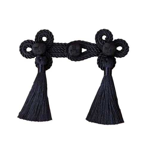 NVOQILIN 1 Paar weiß-schwarze Fransen-Nähverschlüsse mit traditionellen chinesischen Knöpfen, perfekt für Pullover, Schal, Strickjacke von NVOQILIN