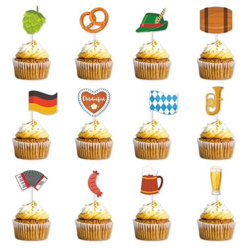 24 Stück Oktoberfest Cupcake Topper, Oktoberfest Tortendeko Oktoberfest Deko, Bierfest Tortendeko Party Picker, Deutsches Bierfest Kuchendeko, Bayerische Party Dekorationen von NVTRSD