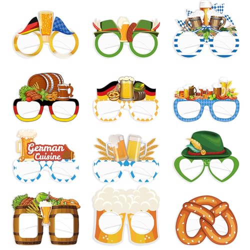 NVTRSD 12 Stück Oktoberfest Deko Brillen, Oktoberfest Partybrille Papier Brillen mit Bier Brezel Wurst Motiven Oktoberfest Foto Requisiten für Bayrische Deko Oktoberfest Kostüm Zubehör von NVTRSD