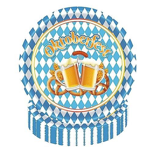 NVTRSD 16 Stück Oktoberfest Pappteller, 7inch/18cm Bayerische Papierteller, Blau und Weiß Rauten Pappteller Partygeschirr für Oktoberfest Grillfeste und andere Feiern von NVTRSD