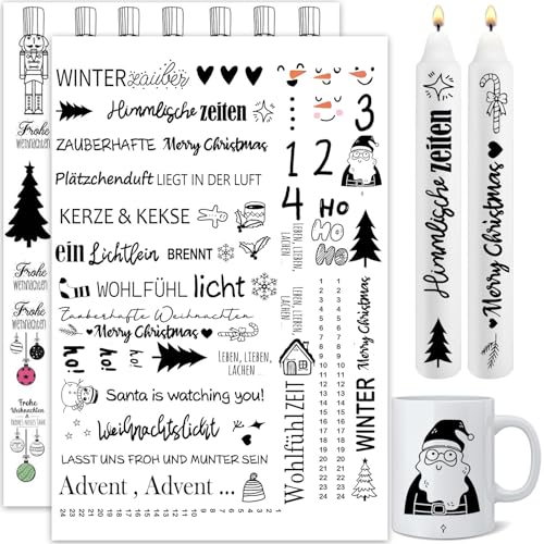 Kerzentattoos Weihnachten, Rub on Sticker Christmas, Farbige Kerzensticker Folie zum Verschönern von Kerzen und Keramik mit Ihrem eigenen Stil, A4 Größe von NVTRSD