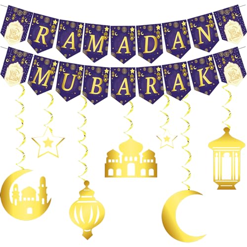 Ramadan Deko, Ramadan Mubarak Dekorationen Goldene Sterne und Monde Banner, Eid Mubarak Party Deko, Ramadan Kareem Festival Zubehör von NVTRSD