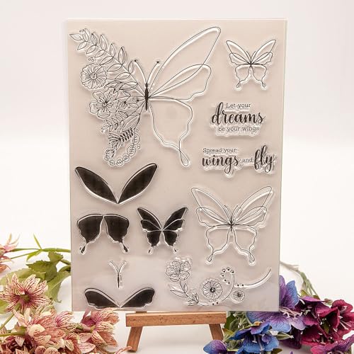 Silikon-Stempel mit Schmetterlings-/Blumen- und Schmetterlingsmuster, transparent, für Urlaub, Kartenherstellung, Dekoration, Scrapbooking, Album, Basteln von NVZBL