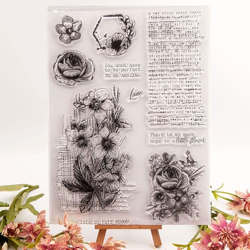 Vintage Englische Wörter Hintergrund Muster Klar Stempel Silikon Stempel Sentiments Rose Blume Hintergrund Transparente Siegel Stempel für Urlaub Kartenherstellung Dekoration DIY Scrapbooking Album von NVZBL