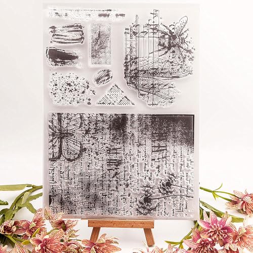 Vintage Englischer Text Hintergrund Muster Klar Stempel Silikon Stempel Sentiment, Bee Ink Dots Blume Transparente Siegelstempel für Urlaub Kartenherstellung Dekoration DIY Scrapbooking Album DIY von NVZBL