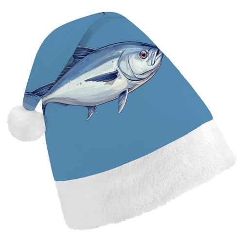 NWTRJ Weihnachtsmütze mit blauem Fisch, bequem, extra dick, Plüsch, Weihnachtsmütze für Erwachsene, Damen, Herren, Weihnachten, Neujahr, Party, Kopfbedeckung von NWTRJ