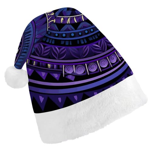 NWTRJ Weihnachtsmütze mit violettem Hintergrund im Tribal-Stil, Weihnachtsmannmütze, bequem, extra dick, Plüsch, Weihnachtsmütze für Erwachsene, Damen, Herren, Weihnachten, Neujahr, Party, von NWTRJ