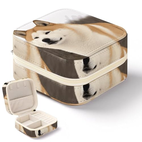 NWTRK Akita Schmuckschatulle für Damen, tragbar, PU-Leder, Schmuckaufbewahrung, Reise-Mini-Schmuck-Organizer, Etui für Ringe, Anhänger, Ohrringe, Halsketten, Armbänder von NWTRK