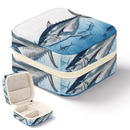 NWTRK Bluefin Thunnus Schmuckschatulle für Damen, tragbar, PU-Leder, Schmuckaufbewahrung, Reise-Mini-Schmuck-Organizer für Ringe, Anhänger, Ohrringe, Halsketten, Armbänder von NWTRK