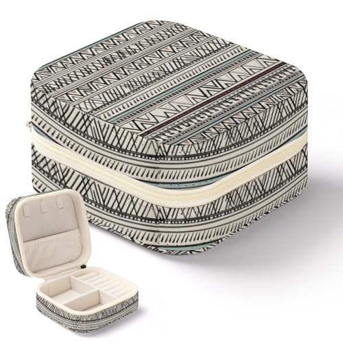 NWTRK Boho-Schmuckschatulle mit dreieckigen Streifen für Damen, tragbar, PU-Leder, Schmuckaufbewahrung, Reise-Mini-Schmuck-Organizer für Ringe, Anhänger, Ohrringe, Halsketten, Armbänder von NWTRK