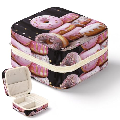 NWTRK Donut-Kuchen-Schmuckschatulle für Damen, tragbar, PU-Leder, Schmuckaufbewahrung, Reise-Mini-Schmuck-Organizer für Ringe, Anhänger, Ohrringe, Halsketten, Armbänder von NWTRK