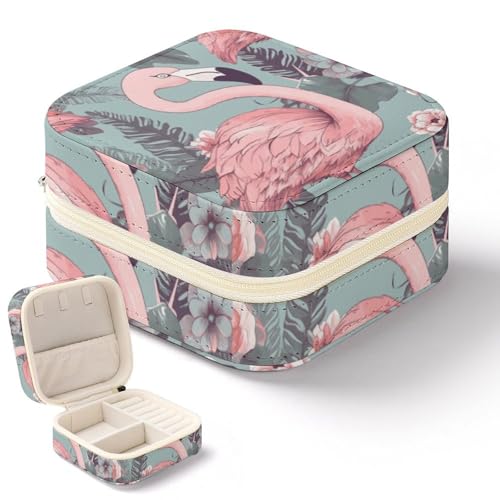 NWTRK Flamingo-Schmuckschatulle für Damen, tragbar, PU-Leder, Schmuckaufbewahrung, Reise-Mini-Schmuck-Organizer für Ringe, Anhänger, Ohrringe, Halsketten, Armbänder von NWTRK