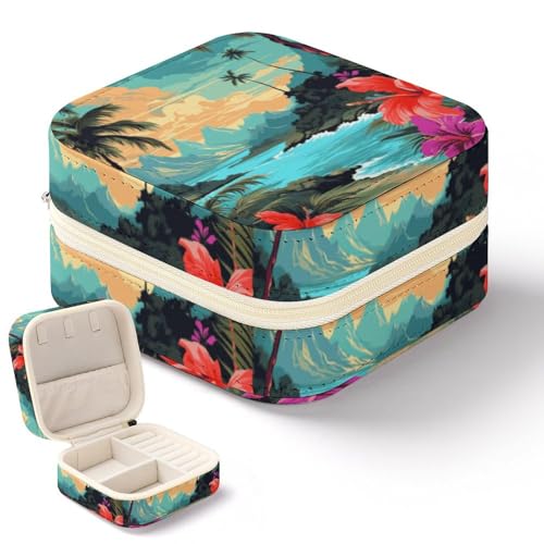 NWTRK Hello Hawaii Schmuckschatulle für Damen, tragbar, PU-Leder, Schmuckaufbewahrung, Reise-Mini-Schmuck-Organizer für Ringe, Anhänger, Ohrringe, Halsketten, Armbänder von NWTRK