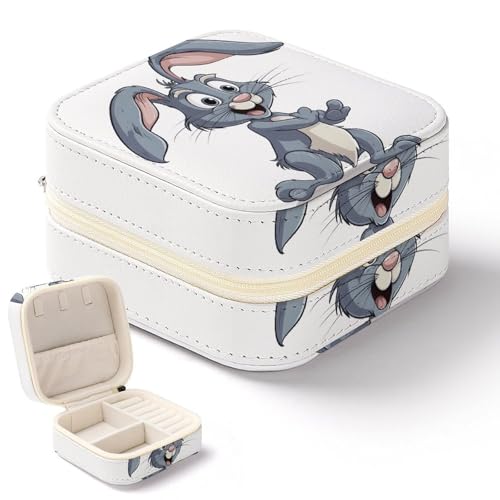 NWTRK Hopping Rabbit Schmuckschatulle für Damen, tragbar, PU-Leder, Schmuckaufbewahrung, Reise-Mini-Schmuck-Organizer für Ringe, Anhänger, Ohrringe, Halsketten, Armbänder von NWTRK