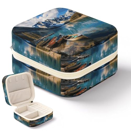 NWTRK Moraine Lake Canus Schmuckschatulle für Damen, tragbar, PU-Leder, Schmuckaufbewahrung, Reise-Mini-Schmuck-Organizer für Ringe, Anhänger, Ohrringe, Halsketten, Armbänder von NWTRK