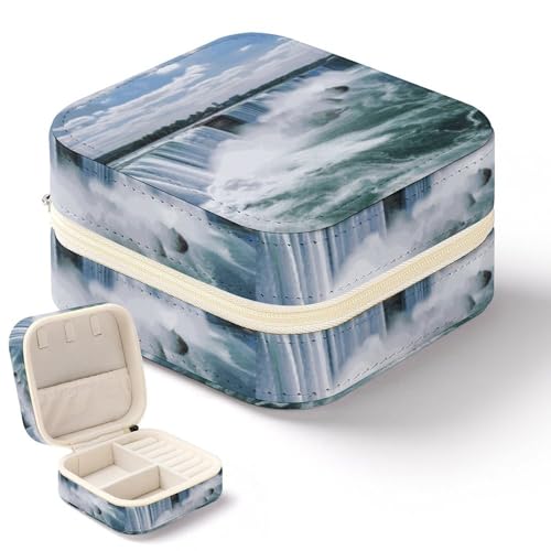 NWTRK Niagara Falls Schmuckschatulle für Damen, tragbar, PU-Leder, Schmuckaufbewahrung, Reise-Mini-Schmuck-Organizer für Ringe, Anhänger, Ohrringe, Halsketten, Armbänder von NWTRK