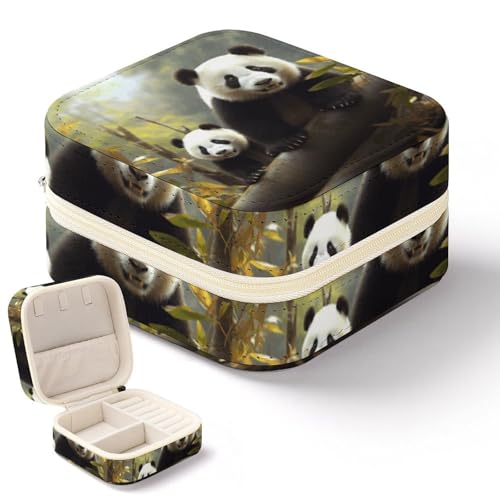 NWTRK Niedliche Panda-Schmuckschatulle für Damen, tragbar, PU-Leder, Schmuckaufbewahrung, Reise-Mini-Schmuck-Organizer für Ringe, Anhänger, Ohrringe, Halsketten, Armbänder von NWTRK