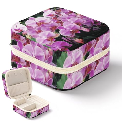 NWTRK Orchideen-Schmuckschatulle für Damen, tragbar, PU-Leder, Schmuckaufbewahrung, Reise-Mini-Schmuck-Organizer für Ringe, Anhänger, Ohrringe, Halsketten, Armbänder von NWTRK