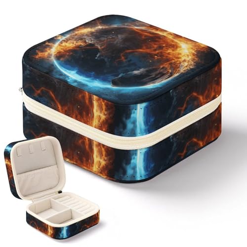 NWTRK Planet Ice and Fire Schmuckschatulle für Damen, tragbar, PU-Leder, Schmuckaufbewahrung, Reise-Mini-Schmuck-Organizer für Ringe, Anhänger, Ohrringe, Halsketten, Armbänder von NWTRK