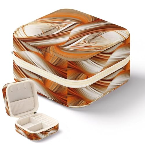 NWTRK Schmuckkästchen mit abstrakten orangefarbenen weißen Linien für Damen, tragbar, PU-Leder, Schmuckaufbewahrung, Reise-Mini-Schmuck-Organizer für Ringe, Anhänger, Ohrringe, Halsketten, Armbänder von NWTRK